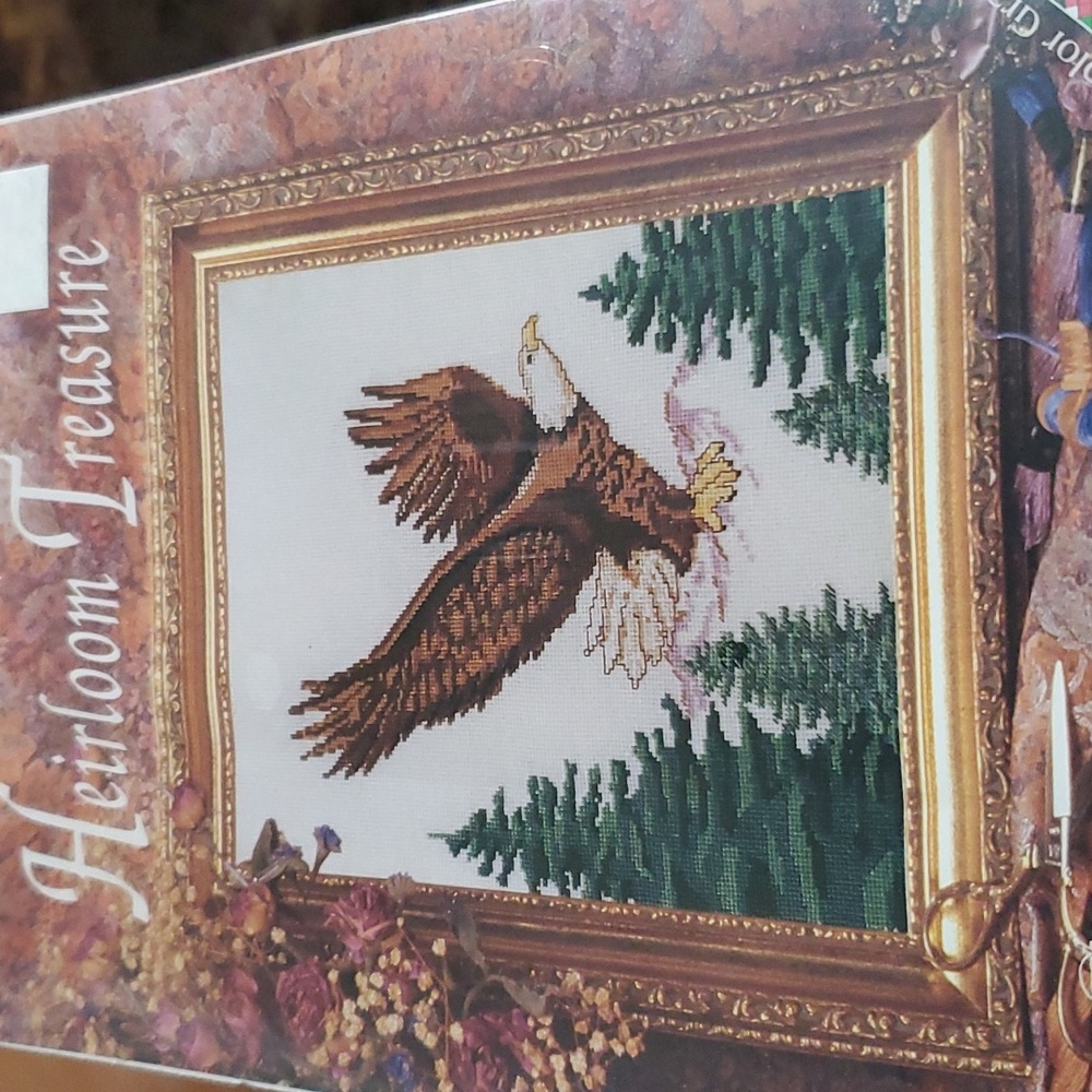 Designs For The Needle Counted Cross Stitch Kit Eagle Heirloom Treasure 1993 Vtg